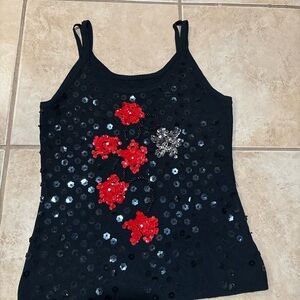 Black Sequin Embellished Tank Top